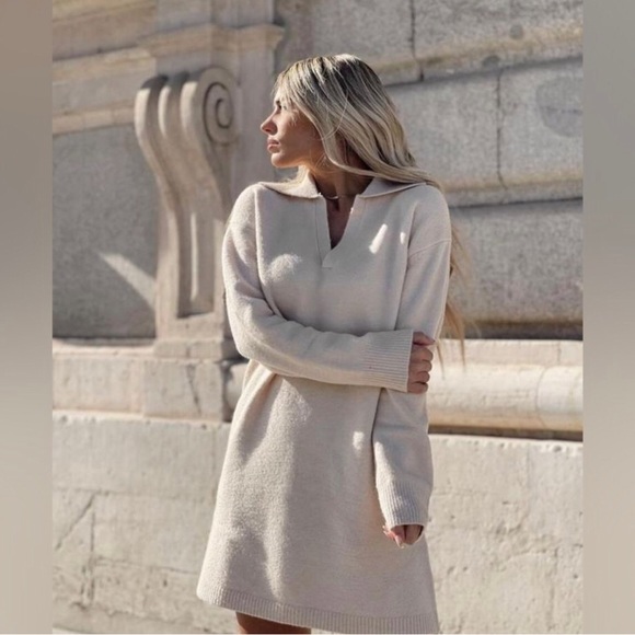 NWT ZARA CREAM POLO COLLAR KNIT DRESS (3653) - Picture 7 of 12